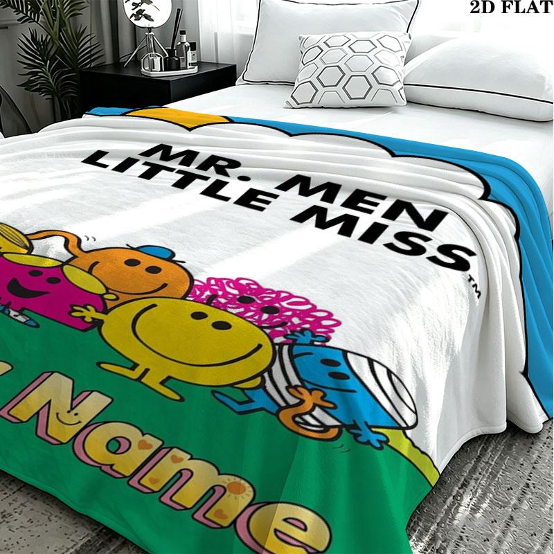 1PC Mr. Men Little Miss Custom Name Patterned Flannel Blanket Suitable For All Seasons for Home Decor Warmth and Comfort Gifts Holiday Present