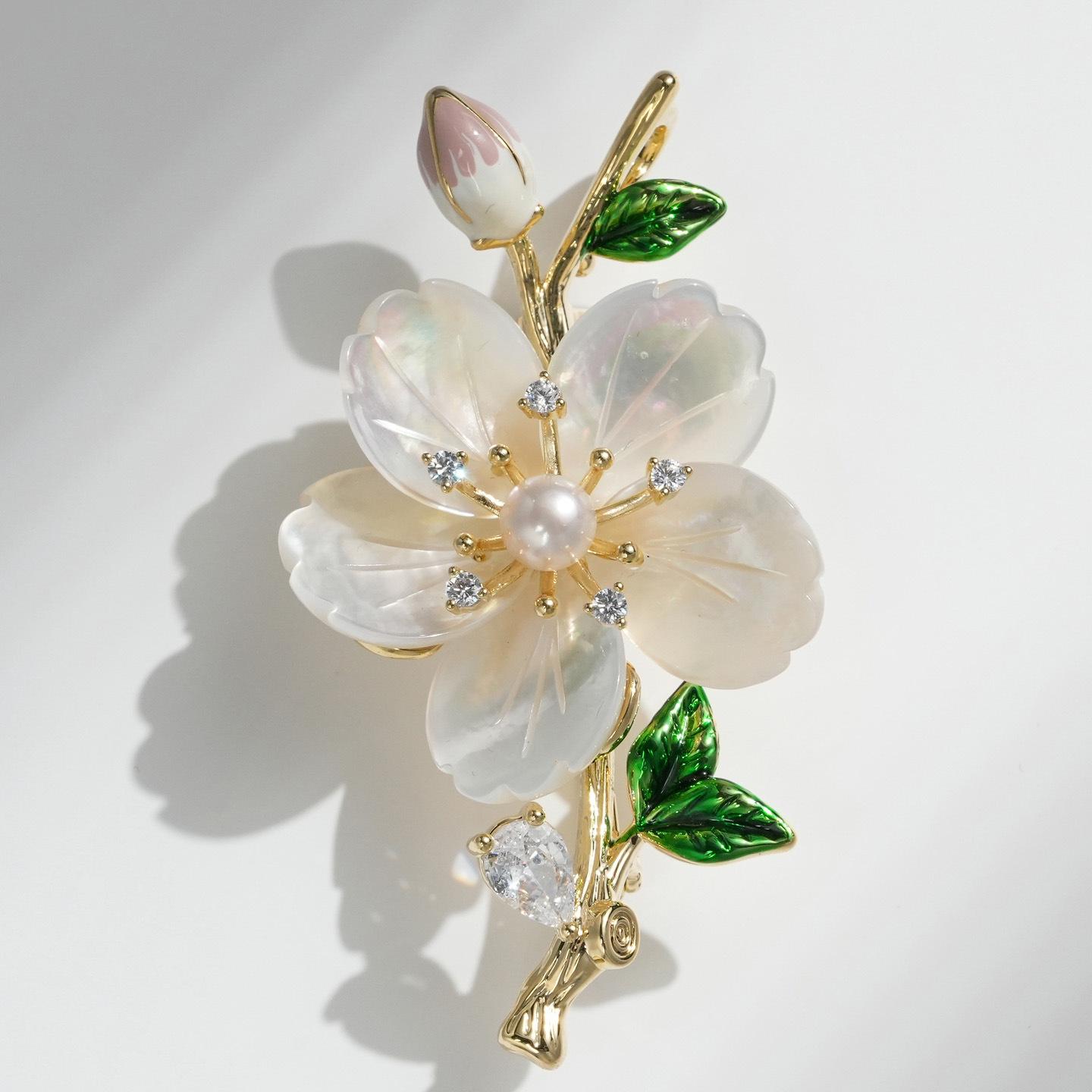 Bo Xin Yun Elegant Freshwater Pearl Shell Azalea Brooch - Versatile Corsage Gift Pin