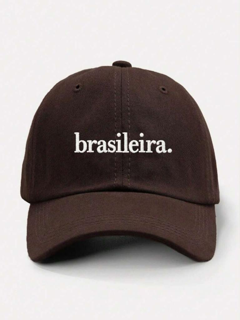 Black Embroidered Brasileira Baseball Cap Adjustable Casual Hat For Women Outdoor Sun Protection