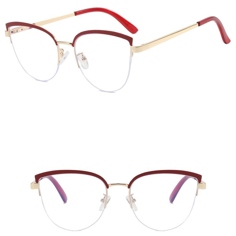 Women's Glasses Anti-Blue Light Fashion Personality Art Retro Cat Eye Metal Plain Glasses Driving Students' Street Shot Commuting Glasses