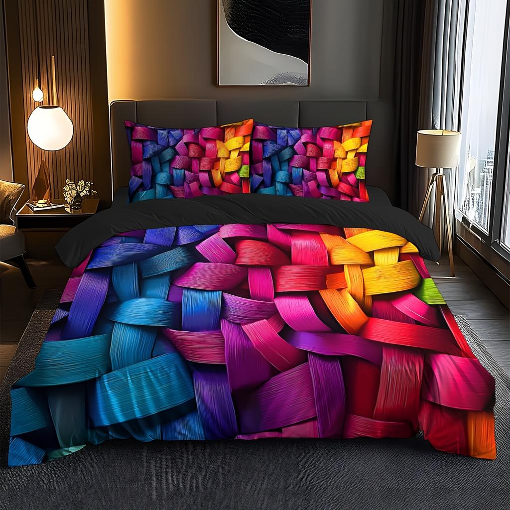 Color geometric duvet set high definition printing bedding suitable for family dormitory decoration