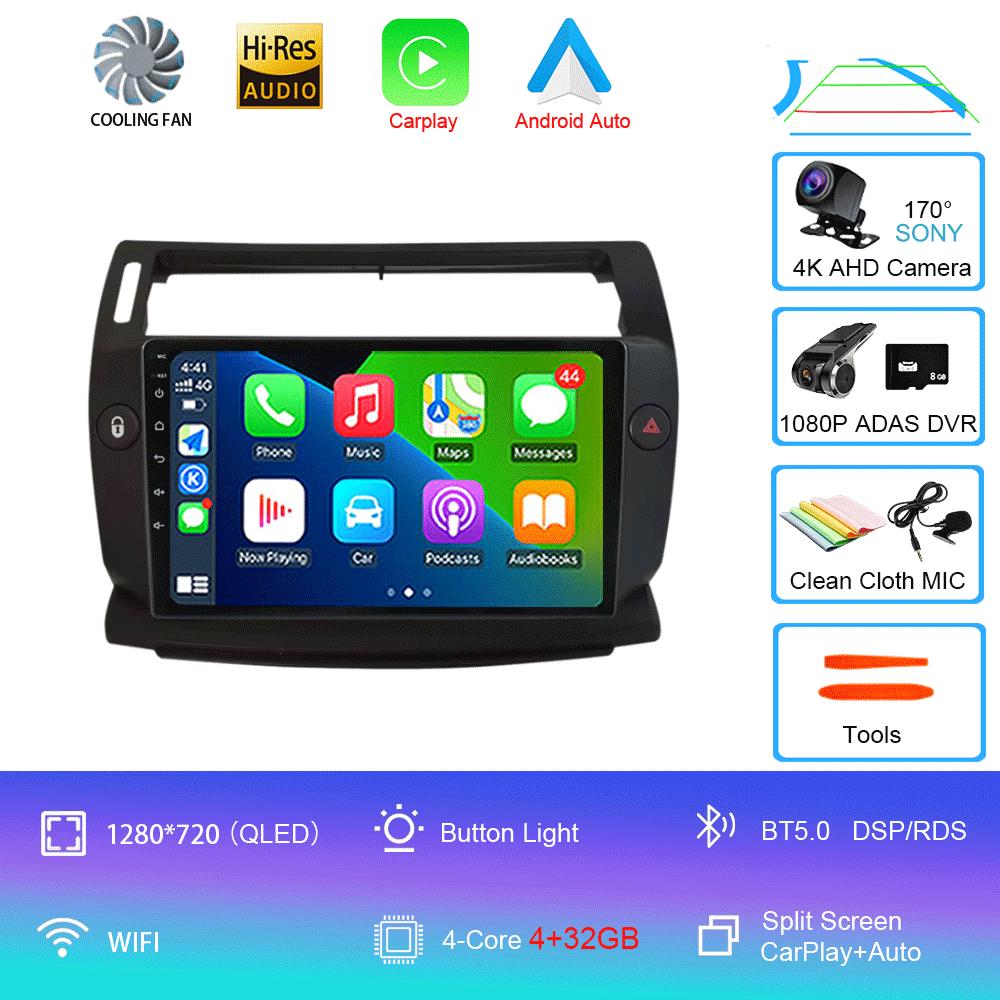 Android 14 For Citroen C4 C-Triomphe C-Quatre 2004 - 2014 Car Radio Player Stereo Multimedia GPS Navigation Player QLED Screen