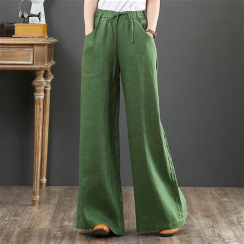 2026 Spring/Summer Women's High Waist Cotton Linen Wide Leg Floor-Length Pants