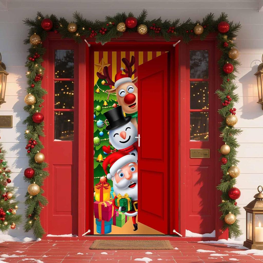 Christmas Door Cover Snowflake Background Banner Merry Christmas Decorations with Ball Design Photography Hanging Cover Photo Booth Props Decorations