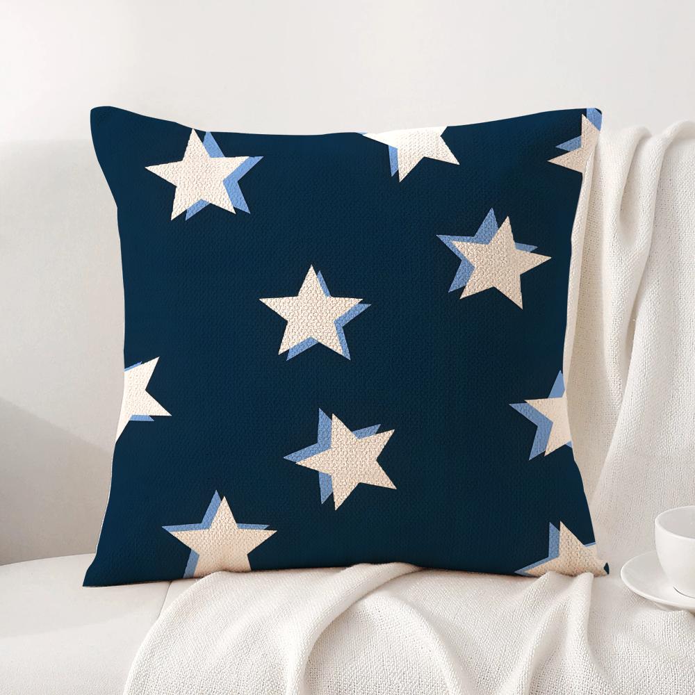 Klassische Sterne Kissenbezug Natürlicher Leinen Bio-Stoff Beidseitiger Druck Sofa Heimdeko Geschenk Kissenbezug