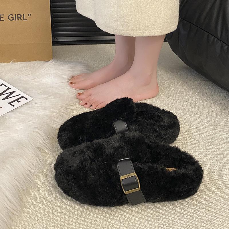 Internet celebrities wear two Mao Mao shoes for women to wear 2025 autumn and winter new soft-soled non-slip suede one pedal Doudou cotton drag