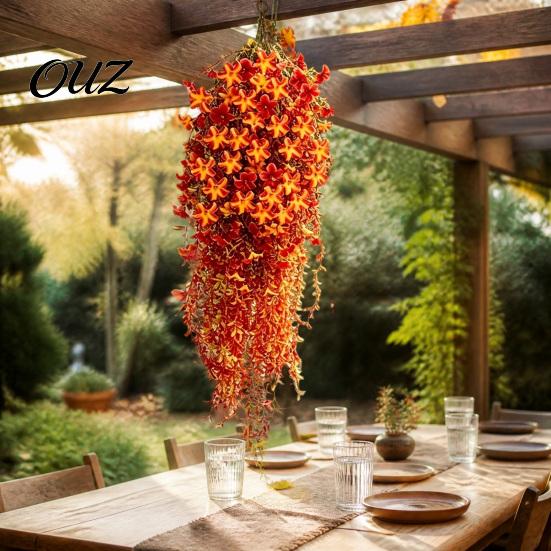 Efterårshave Hængende Blomsterbuketter Kunstige Morgenfrue Ranker, Blomster til Udendørs Altankonstruktion Dekoration, Orange Gul Blomster Vejrbestandig