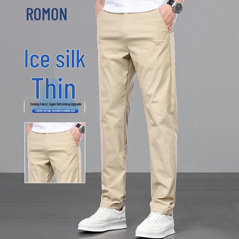 ROMON Men s Ice Silk Cotton Straight-Leg Casual Pants 29