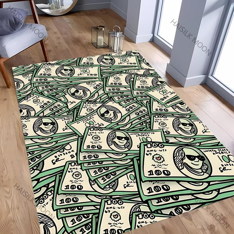 Geld Dollar Thema Teppich Neuerscheinung! Robust für Wohnzimmer Schlafzimmer, Bürobereiche, Langlebige Maschinenwaschbare Matte Weihnachtsgeschenk