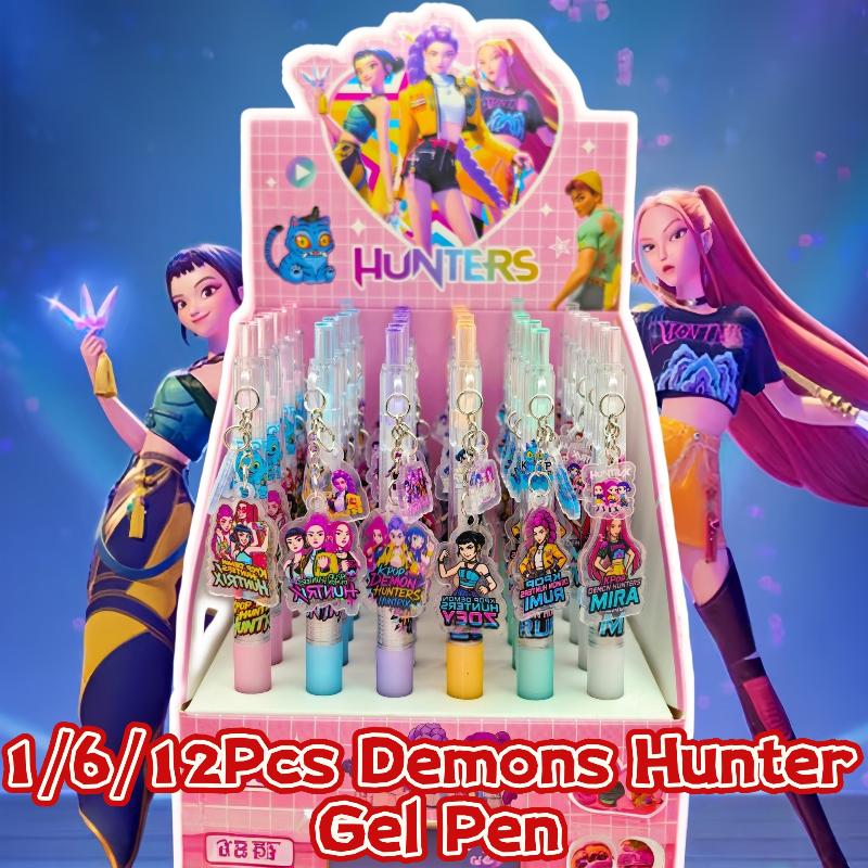 1/6/12 Peças Kpop Caçadores de Demônios Caneta Gel Estudante Escrita Desenho Caneta 0,5mm Caneta Pingente Acrílico Desenho Animado Papelaria Presentes de Natal