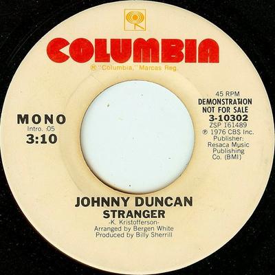 7-inch Plaat JOHNNY DUNCAN - Stranger 310302PROMO Columbia 1976 VS Folk Gebruikt