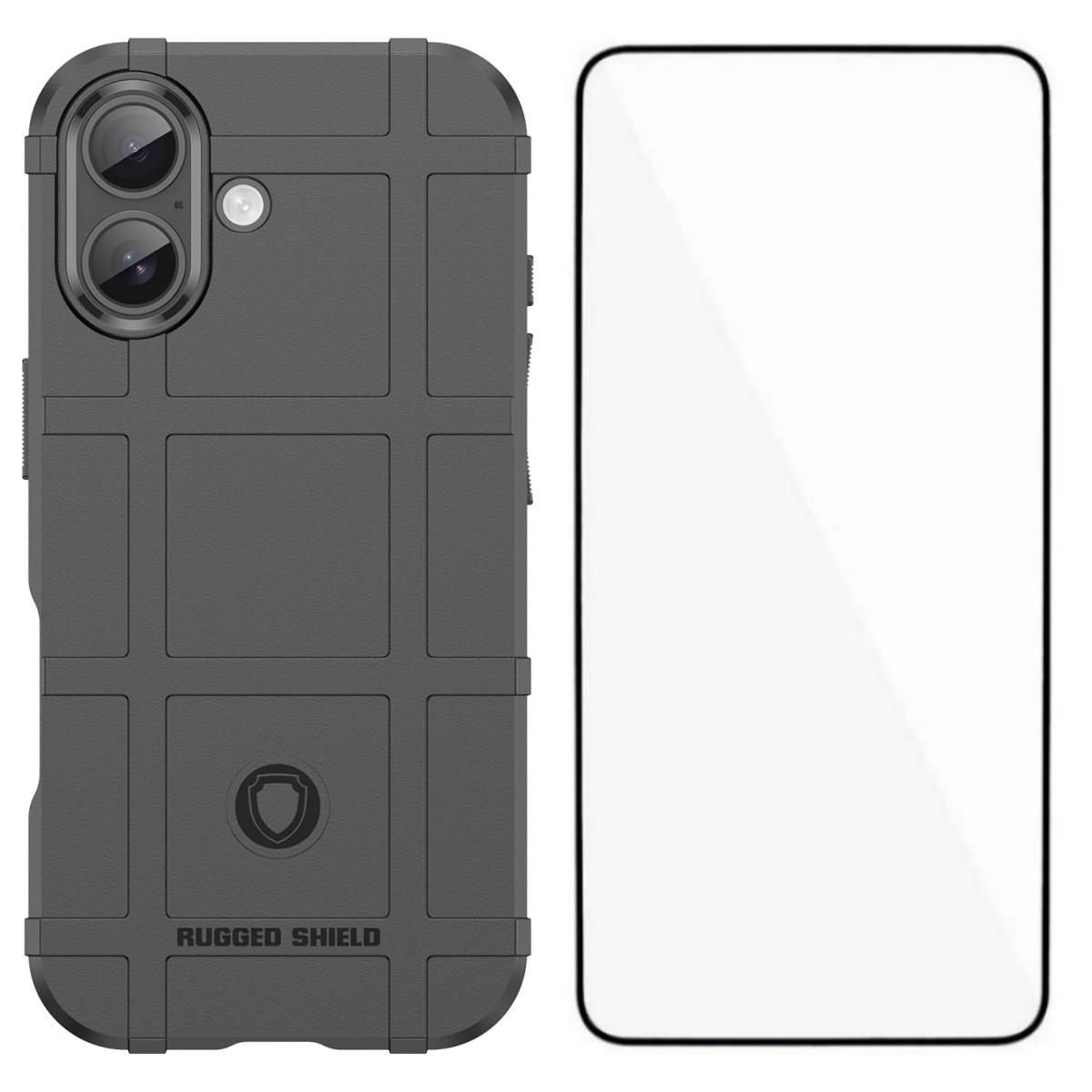 

Серия WANLONFENG HD Чехол для iPhone 17 с защитной пленкой, Противоскользящий чехол для телефона из ТПУ с сетчатым дизайном Black