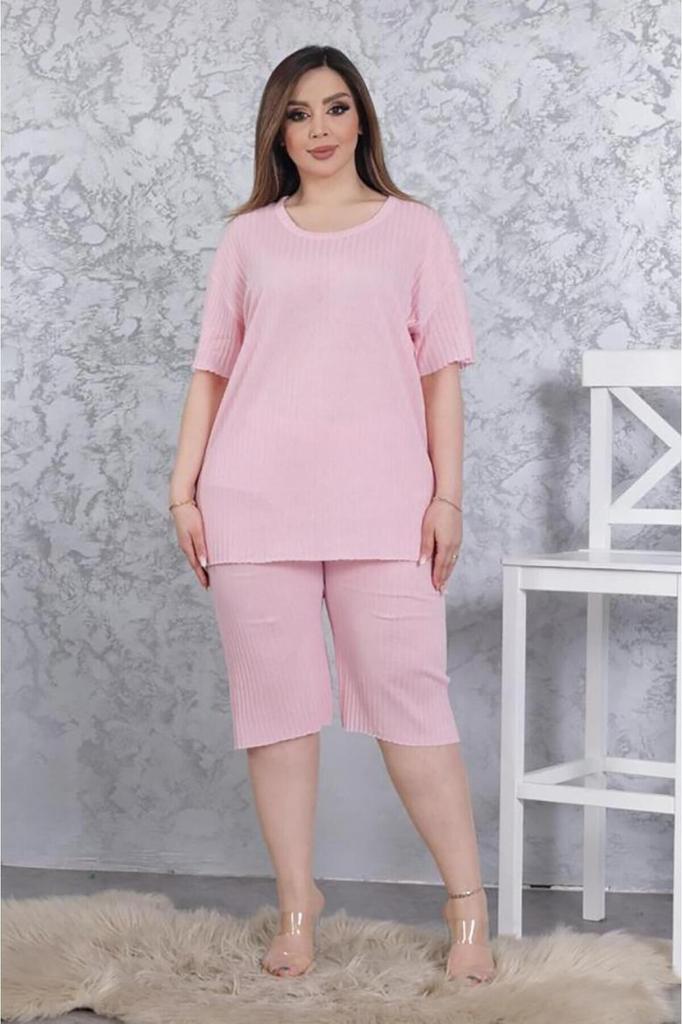 Women's Style Plus Size Pajama Set Pink Big Size Capri Pajama Set
