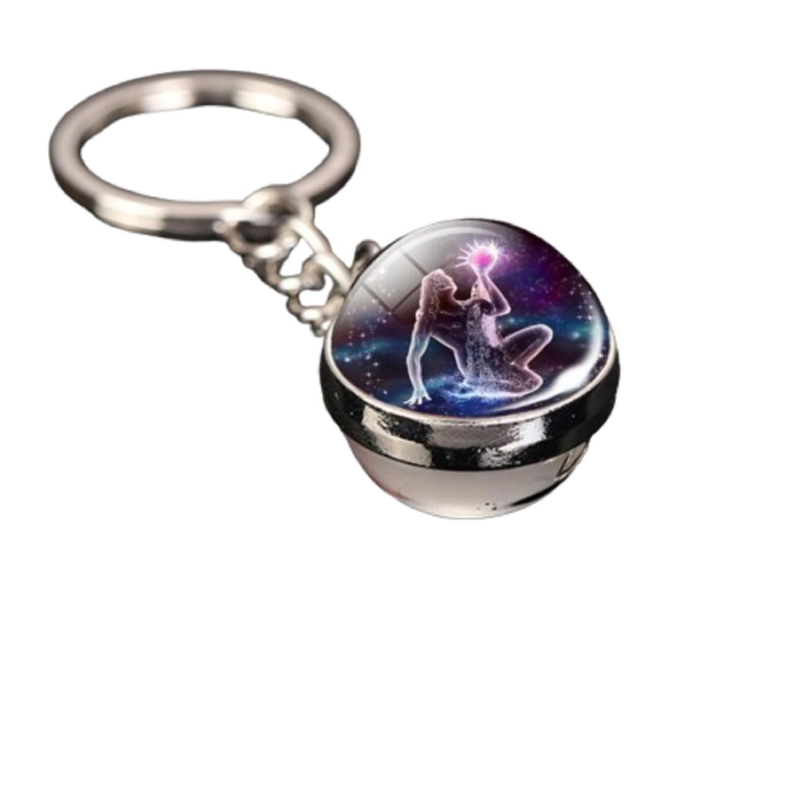 

Брелок для ключей с подвеской в виде сумки с 12 знаками зодиака, светящийся в темноте, с драгоценными камнями, двухсторонний стеклянный шар One Size