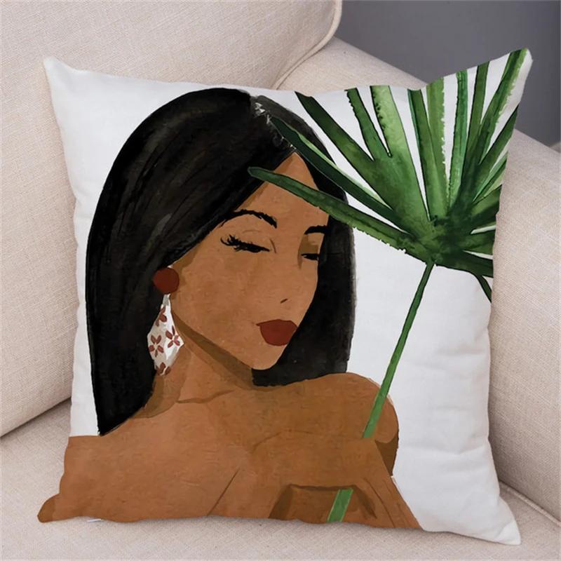 Geometric Pattern Fashion Women Sofa Car Home Decor Cushion Cover Black African Girl Pillowcase