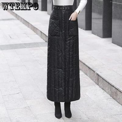 Winter Women's Down-filled Skirts Ladies High Waist Casual Long Zipper Skirts Female Casual Thick Warm Padded Black Skirt