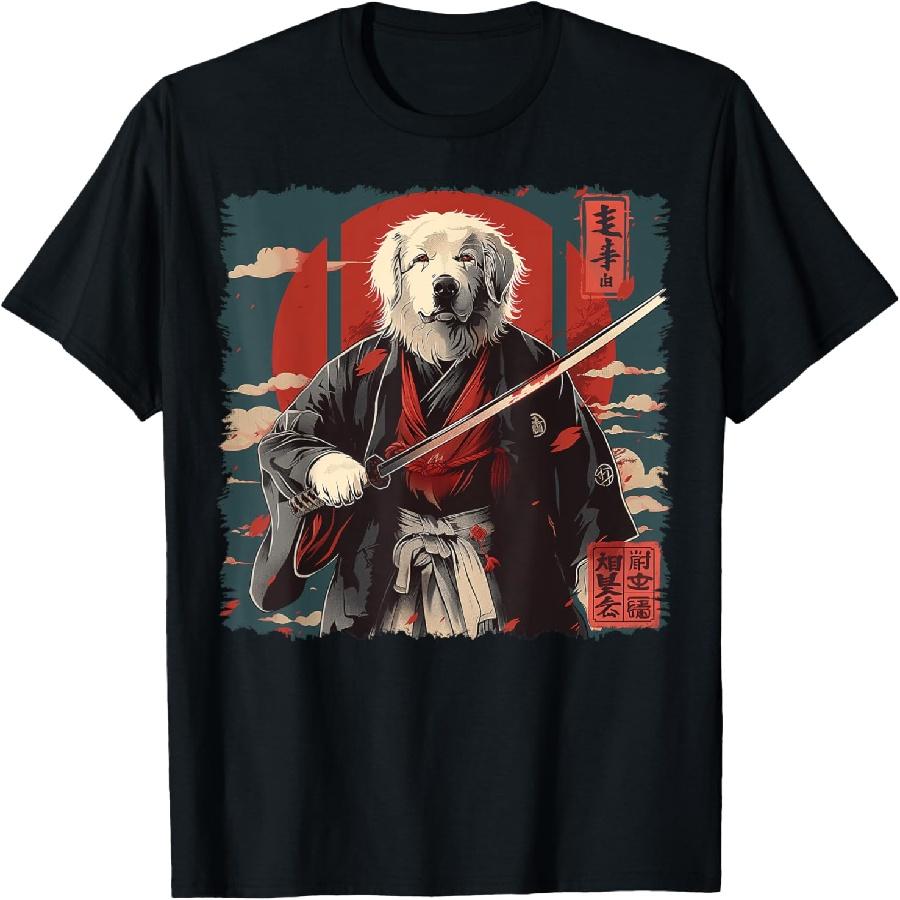 Great Pyrenees Dog Japanese Art Samurai Ukiyo-e Vintage T-Shirt(1) S