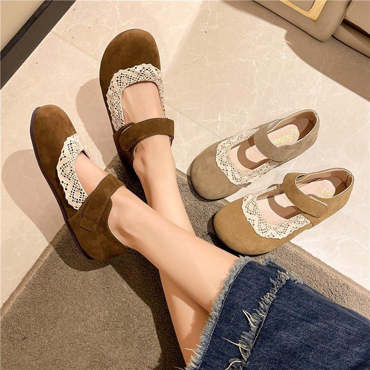 [Yushilai] Flat-bottomed Velcro Loafers Women's 2025 Spring New Fashion Round Head Light Mouth Sweet Single Shoes