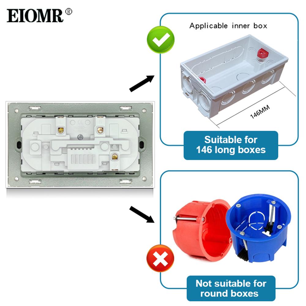 EIOMR EU European Standard Wall Mounted Power Socket Flame Retardant PC Panel with USB 5V 2A and Type C Power Plug Home Socket