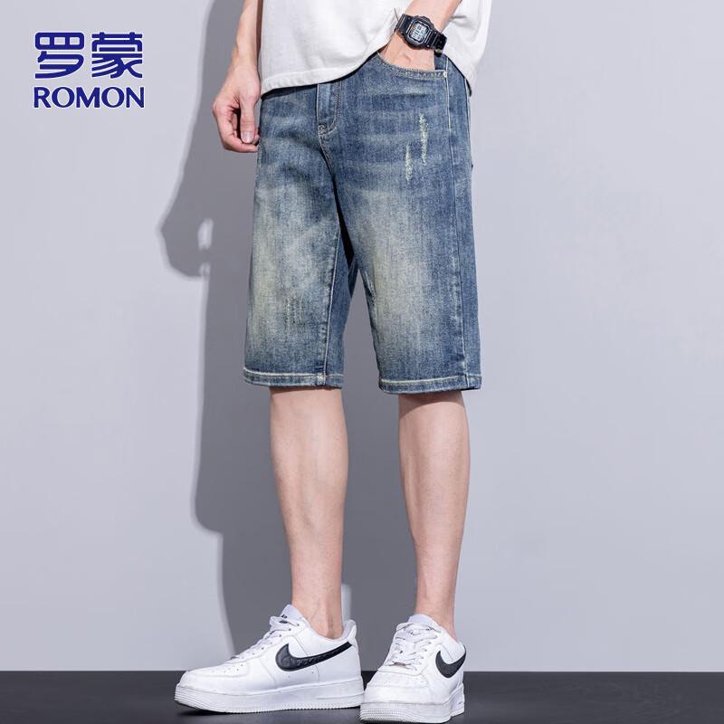 ROMON Men s Summer Loose Straight Denim Shorts 28
