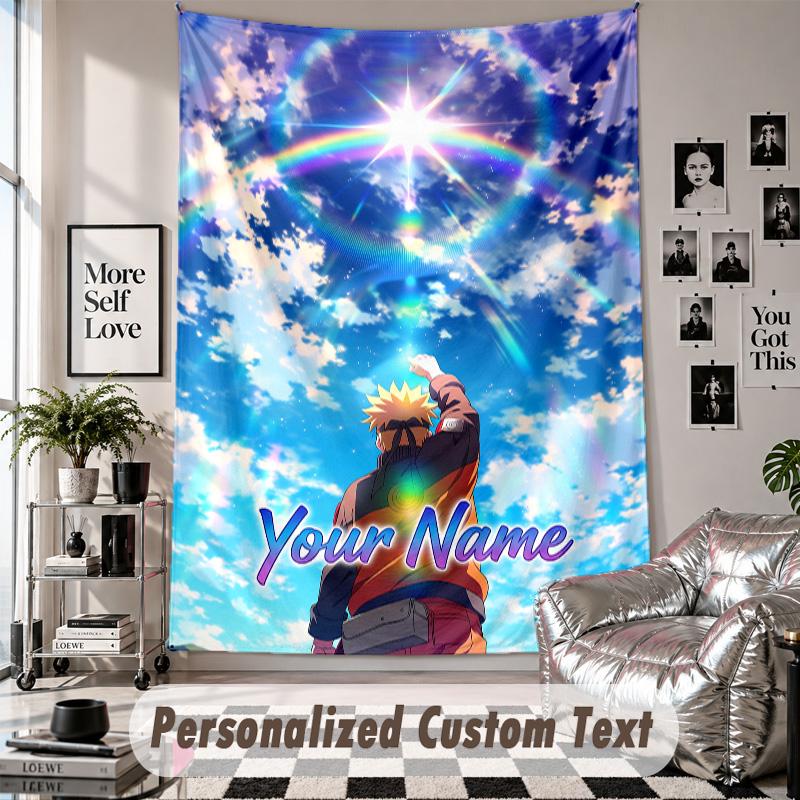 Wall Hanging Tapestry With Custom Name & Text, Naruto Decorative Tapestry For Bedroom