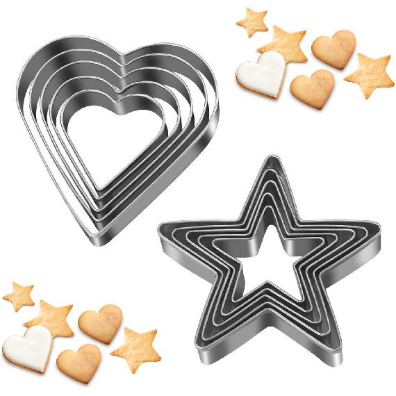 Heart Star Cookie Cutters Set, Valentine’s Day Heart Shaped Biscuit Cutters Stainless Steel Pastry Donuts Cutters with Storage Box
