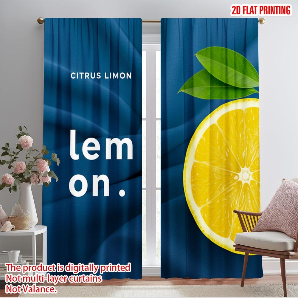 

2pcs 2D flat printing Window Drapes Lemon Citrus Fresh Fabric Without Electricity Festive Wall Decor Perfect for All Season 52.50×116.00 CM 2pcs