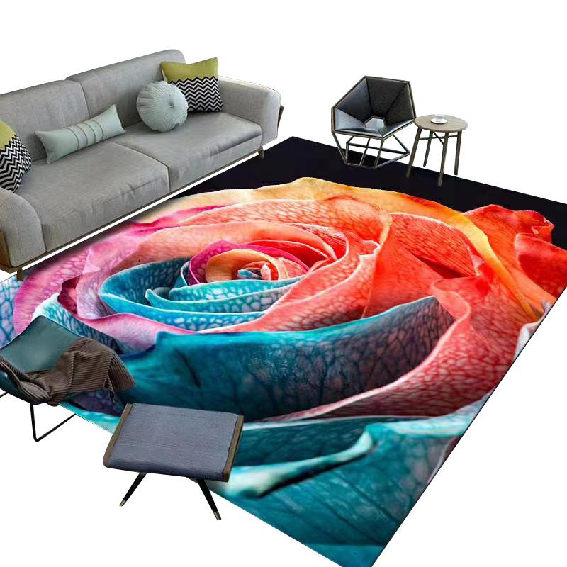 Flower Carpet Retro Printed Abstract Carpet Living Room Tea Table Mat Home Room Carpet Mat