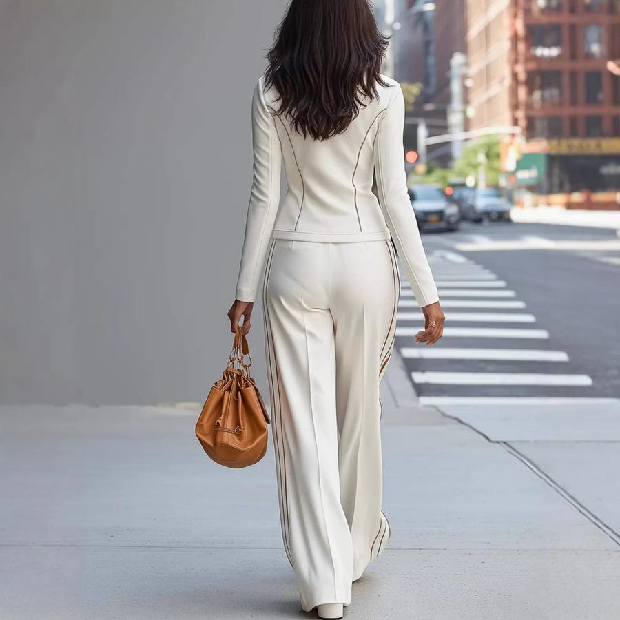 New Solid Cotton Blend Slim Fit Casual Long Sleeve Set for Women