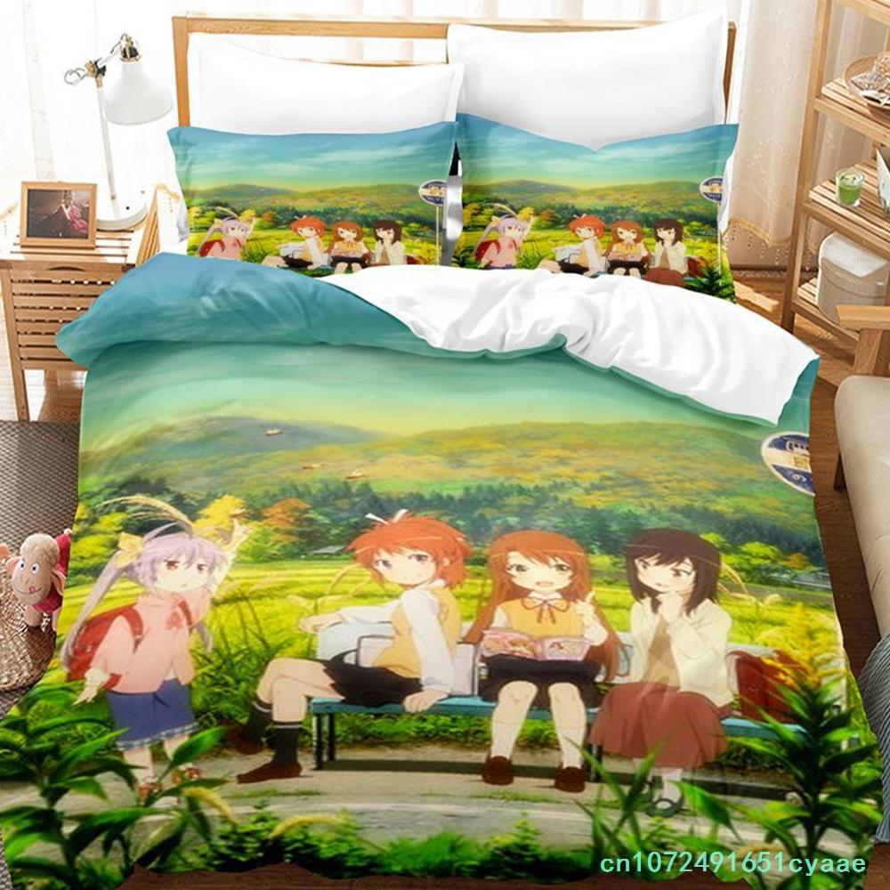 Non Non Biyori Bedding Set Single Twin Full Queen King Size Bed Set Adult Kid Bedroom Duvetcover Sets Anime Parure De Lit Bed
