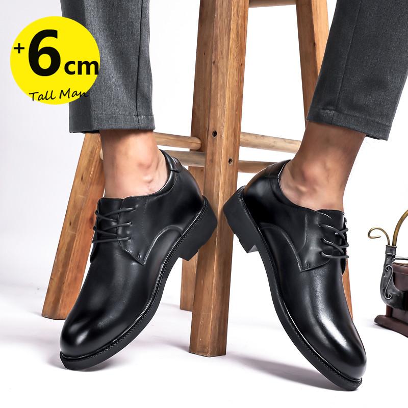 Herren Business Leder Schuhe mit Absatz Höhenerhöhung Einlegesohlen 6 cm Herren Formal Kleid Büro Schwarz