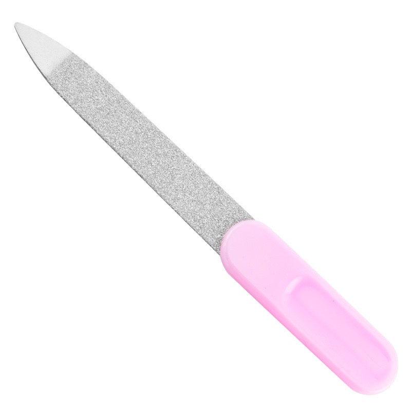 Stainless Steel Double-Sided Nail File with Plastic Handle and Cuticle Fork