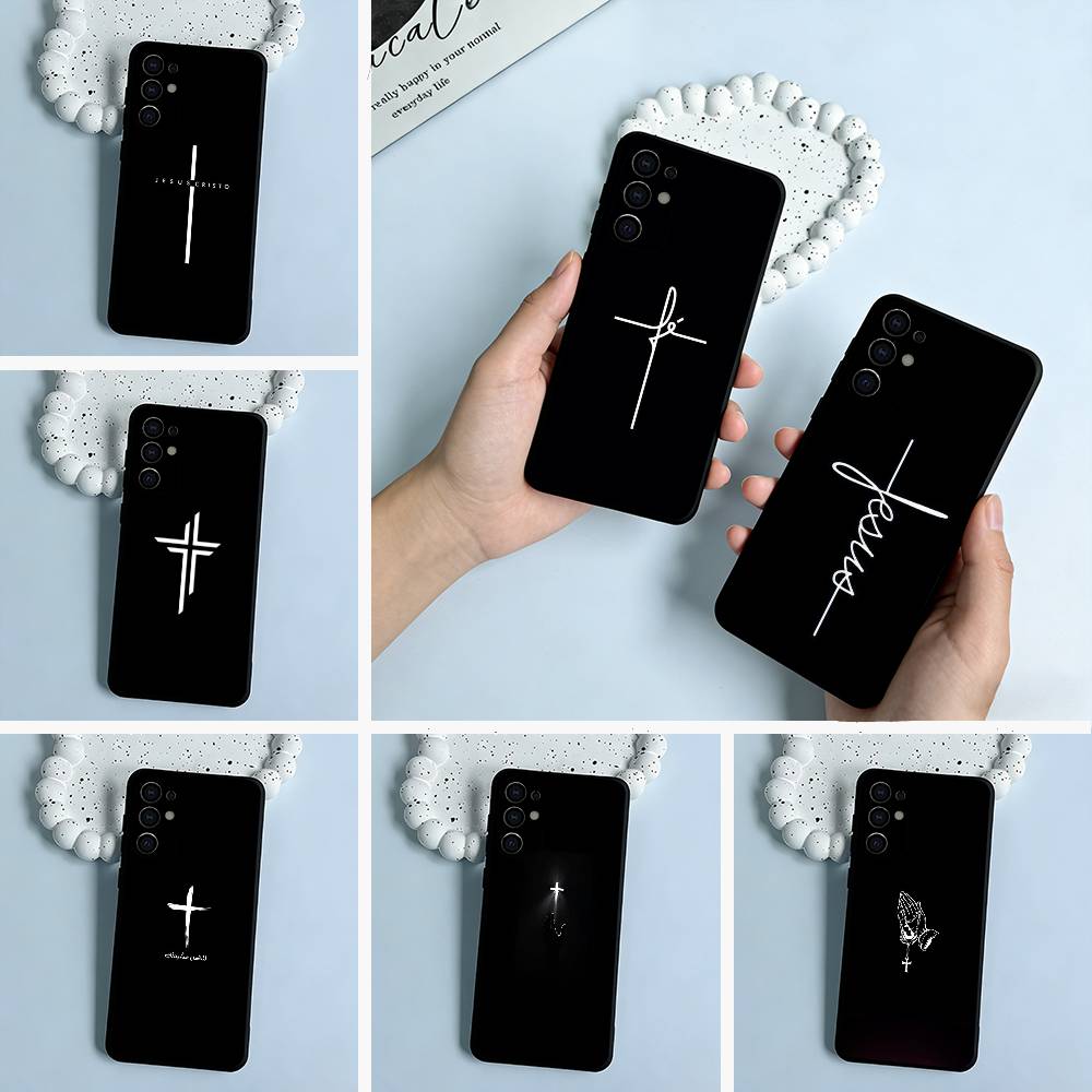 G-God Jesus Cross Soft Silicone Case for Samsung S25, S24, S21, S22, S23, S30, Ultra, S20, Plus, FE, Lite-Black