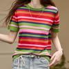 Women's Striped Color Block Knit Short-Sleeve Top