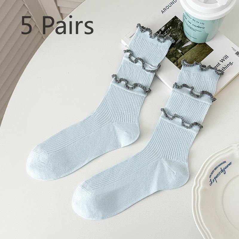 

5 пар женских летних тонких милых универсальных многослойных кружевных ворсовых носков 5 Pairs синий