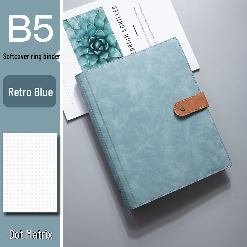 A4 Retro Leder Notizbuch mit Magnetverschluss - Unifarbe, Herausnehmbares kariertes Notizbuch