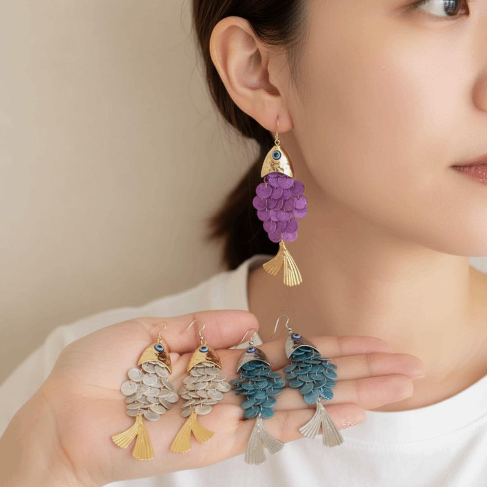Scaly Imitation Shell Tassel Earrings Elegant Dangle Earrings Retro Fish-shaped Earrings  Party