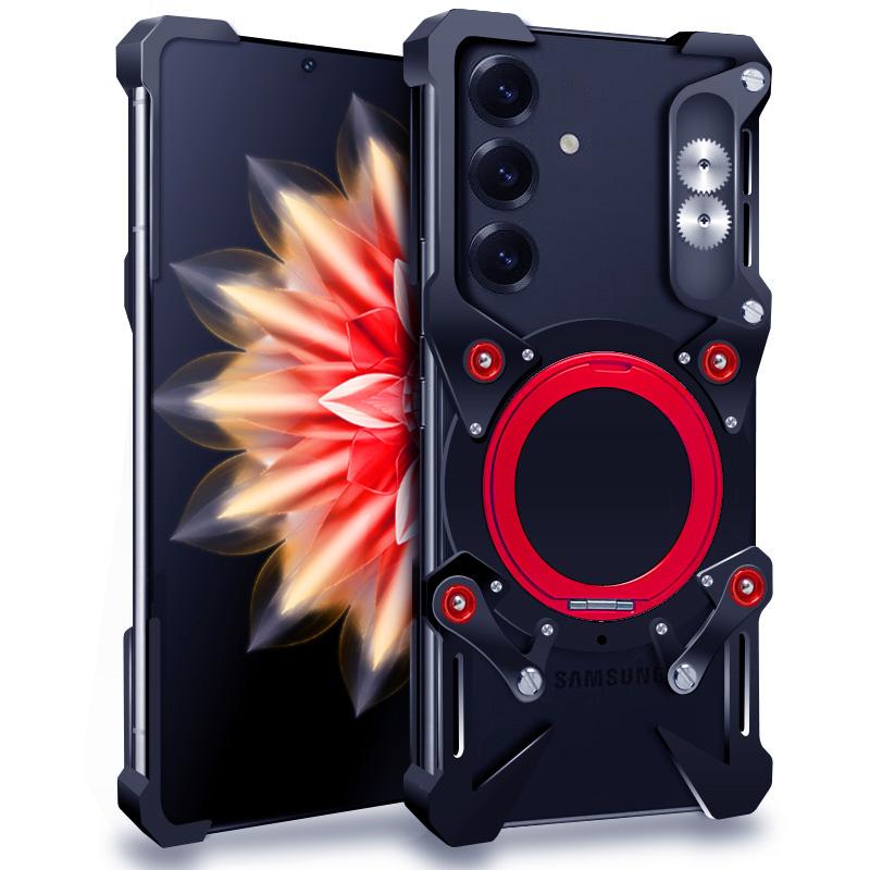 Bumper Case For Samsung Galaxy S25/S24/S23 ,Kickstand Aluminum Alloy Magnetic Phone Cover with Wrist Strap