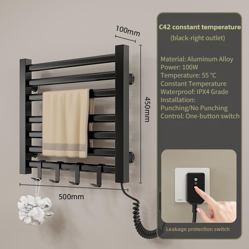 Bathroom Electric Heating Towel Aluminum Alloy Electric Towel Rack Bar Intelligent Constant Temperature Drying Towel Storage Rack