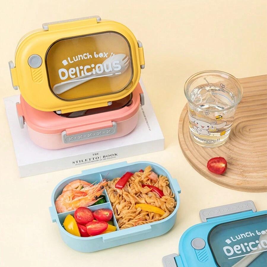 Portable Flip Top Lunch Box With Fork Large Capacity Plastic Sealed Food Container For Back School Camping Picnic Office Dining