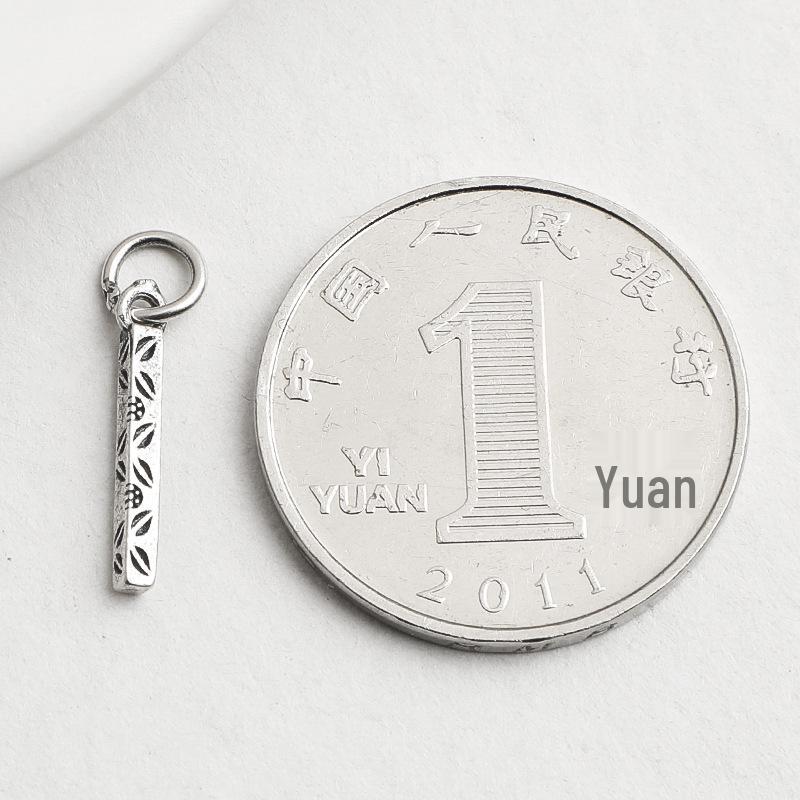 S925 Silver Leaf Square Bar Pendant Engraved Pattern DIY Bracelet Accessories