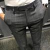 Men's Slim Fit Spring Plaid Trousers - Korean & British Style Nine-Point Pants