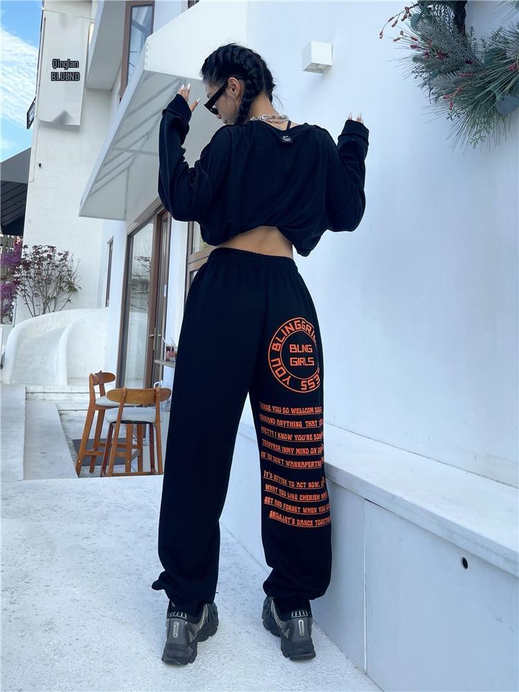 2023 Women's Summer Loose Cuffed Hip-hop Jazz Dance Sweatpants - Trendy European and American Print
