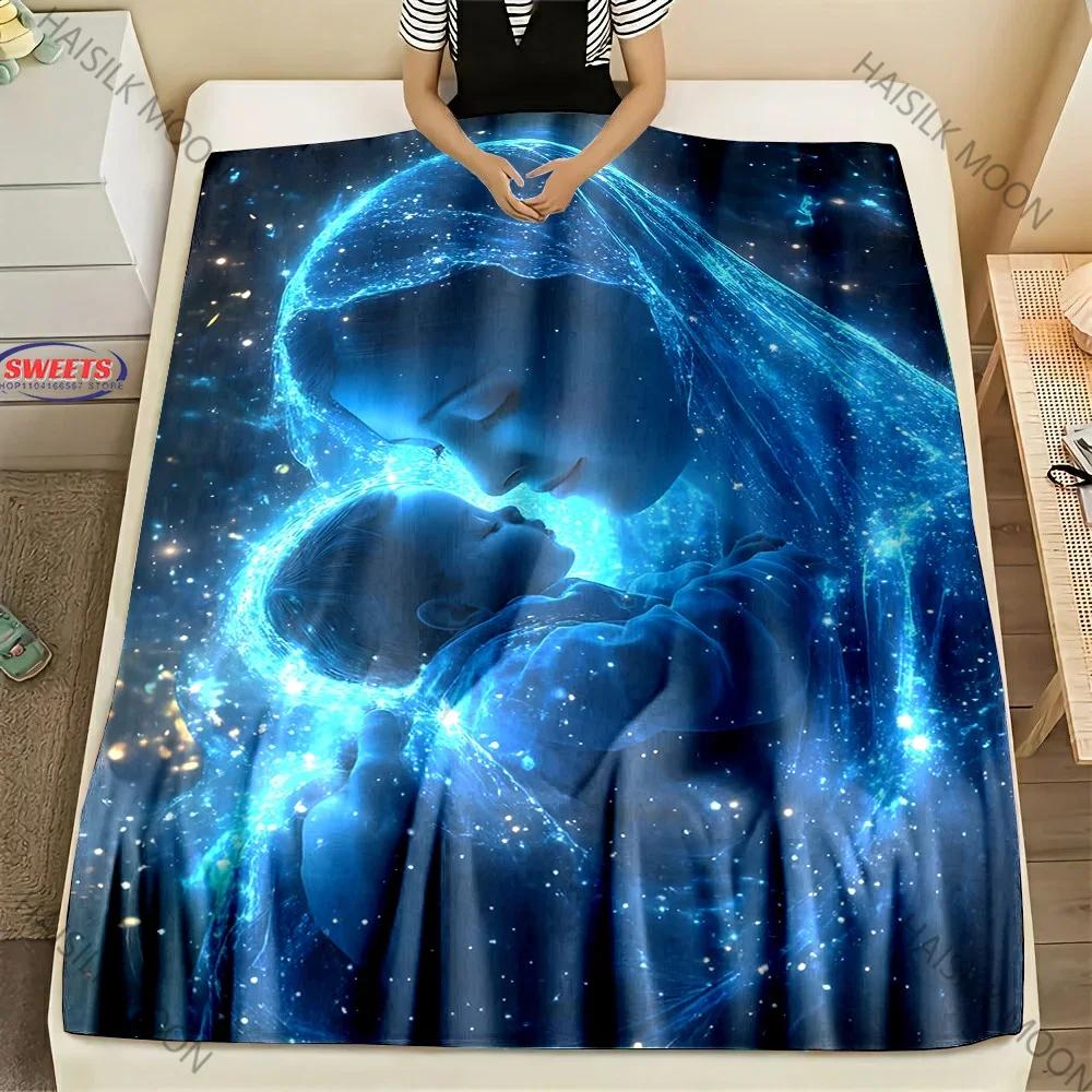 3D Panna Maria Modlící se Křesťanský Bůh Flanelová Umělecká Deka Přehoz na Pohovku Postel Kancelář Čtyři Roční Období Měkká Nadýchaná Prošívaná Deka Flanelový Přehoz