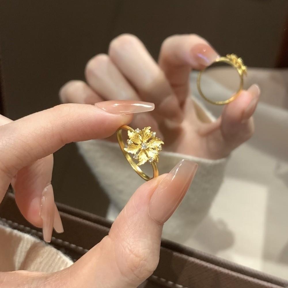 Ancient Peony Rhinestone Rings Copper Gold Jewelry Accessories Trendy Floral Adjustable Ring  Gift