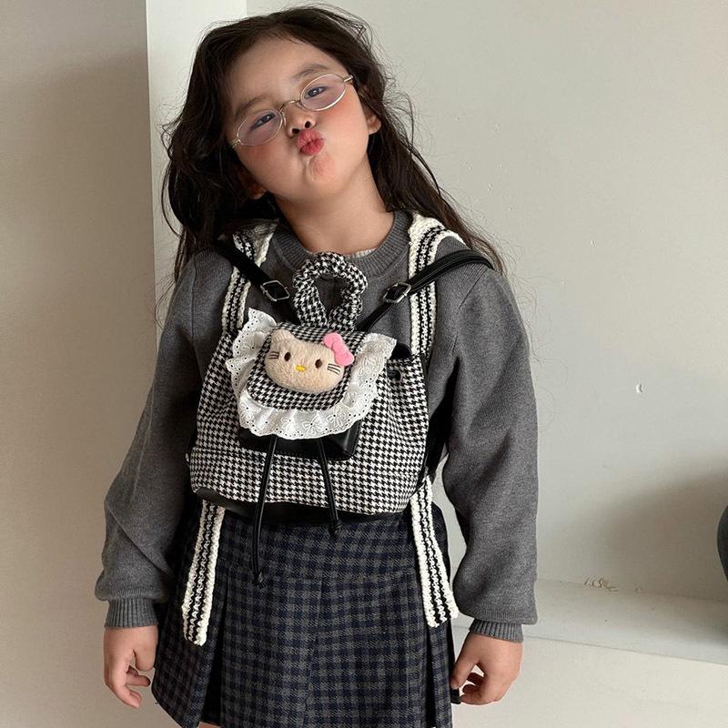Cartoon Cute Kitten Boys And Girls Backpack Foreign Plaid Baby Schoolbag Children'S Backpack Tide