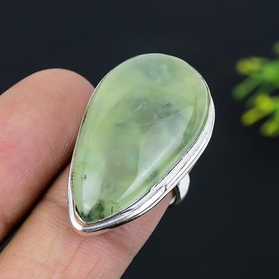 Natural Prehnite Gemstone Handmade 925 Sterling Silver Ring Size 7.5 C8L24