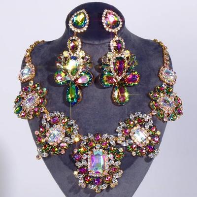 Exaggerated Jewelry Set Rhinestone Necklace Flash Earrings Dress Accessories Jewelry Set