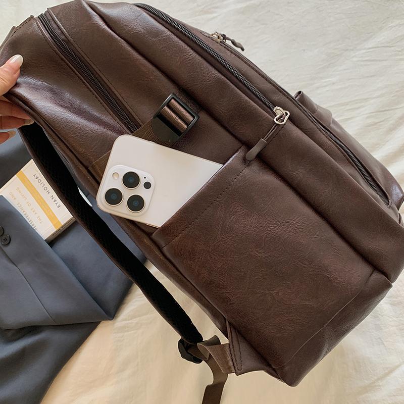 Vintage PU Backpack for Men Women Casual Daypack Travel School Bag with Multi Pockets