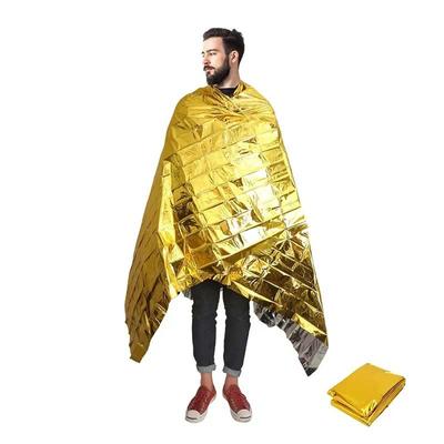 Thermo-Poncho für den Notfall, Überlebensfolie, Thermo-Weltraumdecke, Campingdecke, leicht, faltbar, wasserabweisend, winddicht, wiederverwendbare Mattenabdeckung